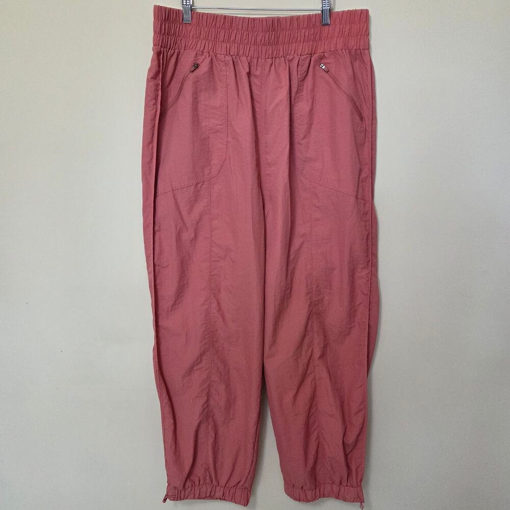 Zenana 2X Nylon Windbreaker Jogger/Lounge Pants High Waist Drawcord Ankle Coral
